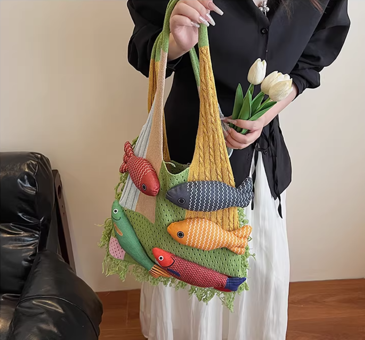 Designer Knitted Fish Bag (Available in 4 Colors)