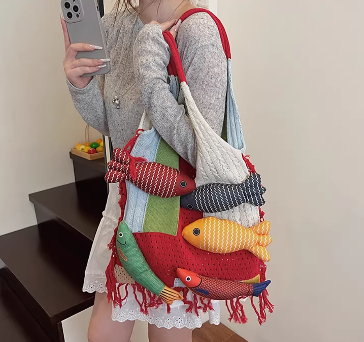 Designer Knitted Fish Bag (Available in 4 Colors)
