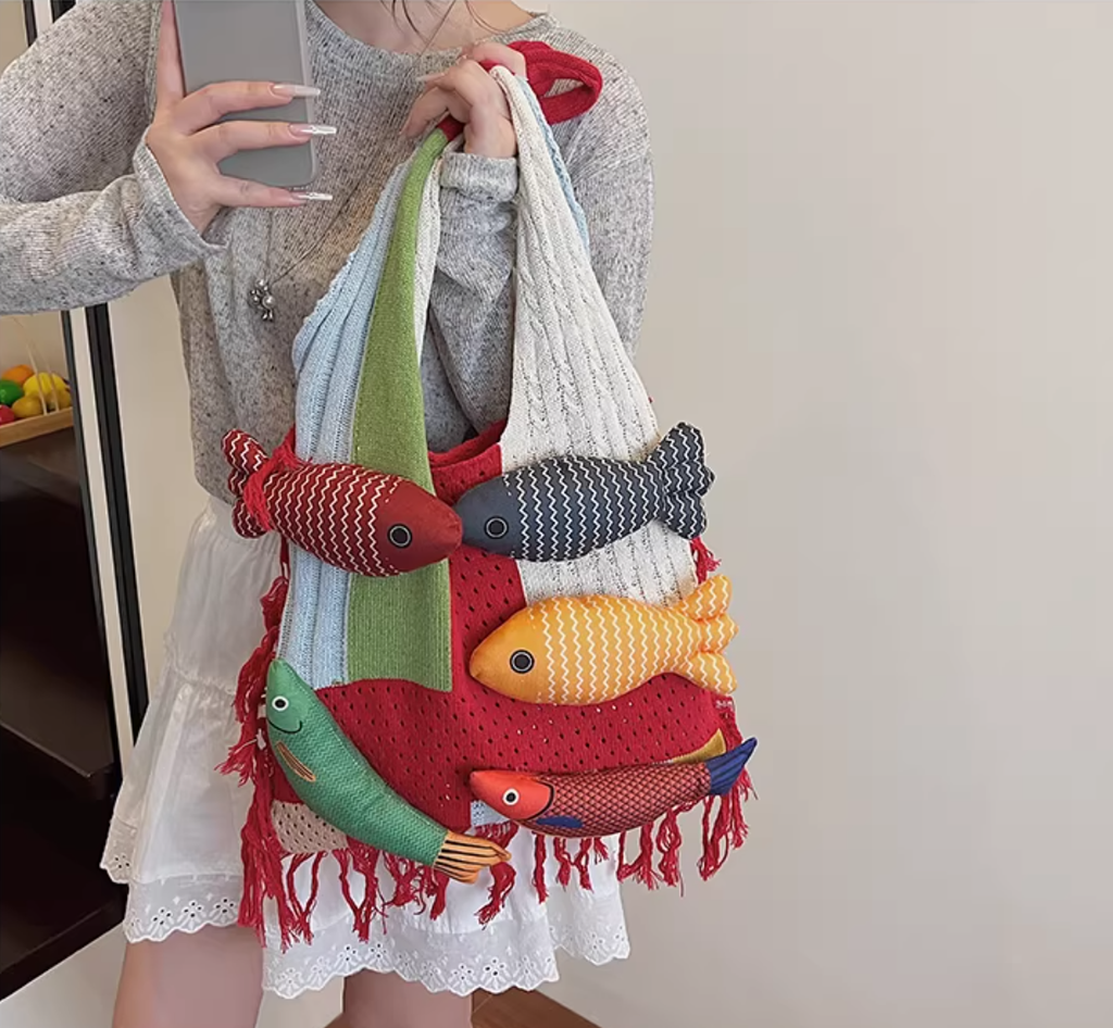 Designer Knitted Fish Bag (Available in 4 Colors)