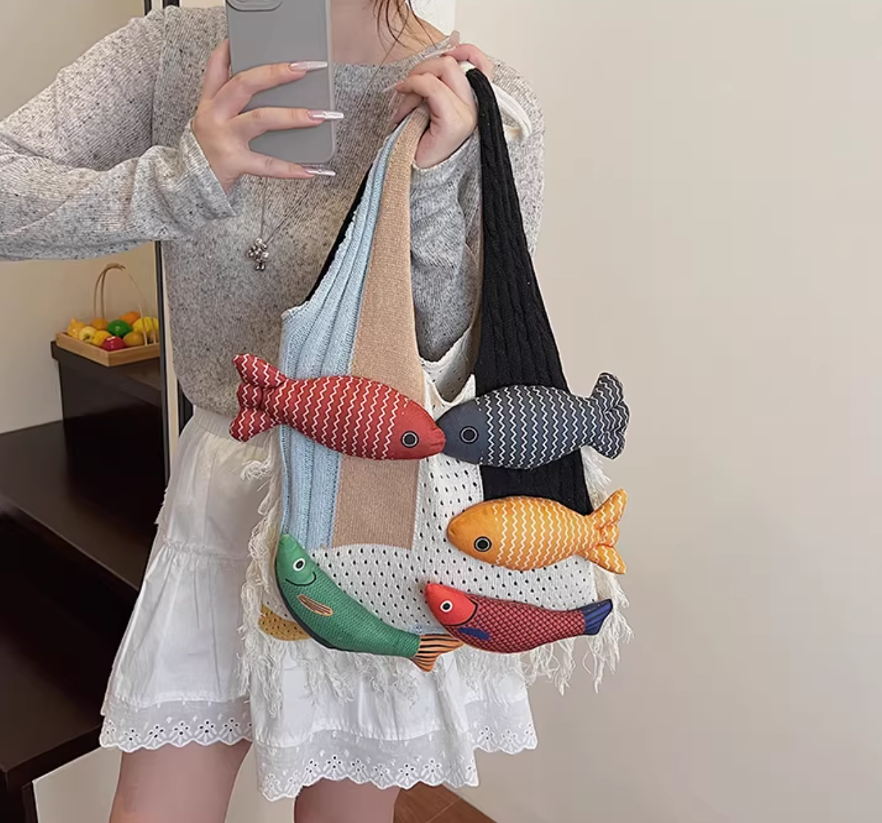 Designer Knitted Fish Bag (Available in 4 Colors)