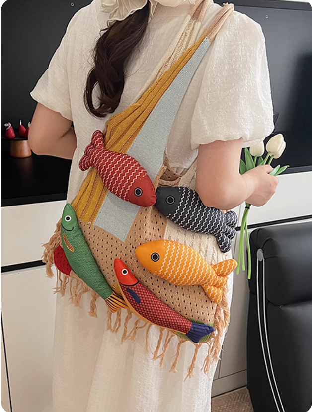 Designer Knitted Fish Bag (Available in 4 Colors)