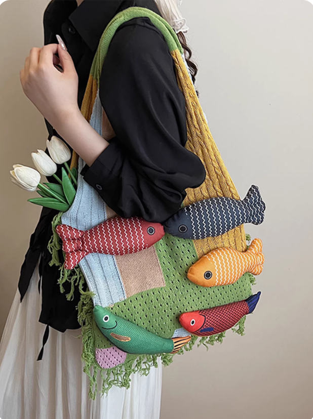 Designer Knitted Fish Bag (Available in 4 Colors)