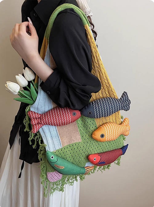 Designer Knitted Fish Bag (Available in 4 Colors)