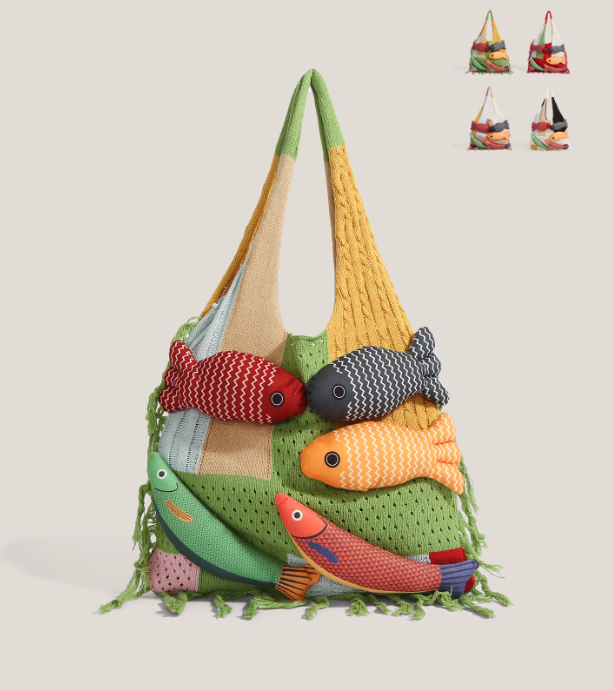 Designer Knitted Fish Bag (Available in 4 Colors)